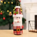 Christmas Santa Claus wine bottle cover in red and green plaid fabric for table decor - Santa Claus