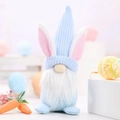 Easter gnome doll with light blue knitted hat and plush white rabbit ears - Blue