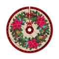 Jupe de sapin de Noël ronde avec bordure à carreaux et motifs festifs de pain d'épices - 90cm / Nouveau 044