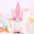 Handmade Easter bunny gnome in pink and white with knitted hat and plush beard - Pink