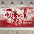 Halloween Bloody Party backdrop featuring realistic red blood splatters and handprints - Poster 03