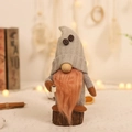 Gnomo da caffè a maglia con cappello grigio e base in legno per decoro da tavola - C Stile Maschile Gnomo Caffè (SY-2023-012)