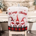Housses de chaise de Noël en lin avec trois gnomes et motifs à carreaux rouges - Housse de Chaise Plaid Rouge et Noir