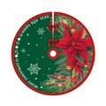 Green Christmas tree skirt with poinsettia prints and Merry Christmas text - New 048