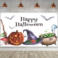 Halloween decorative tapestry with Happy Halloween text and watercolor pumpkin motifs - Poster 06