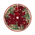 Jupe de sapin de Noël ronde avec bordure à carreaux rouges et motifs festifs vintage - 90cm / Nouveau 045