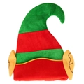 Detailed view of striped Christmas elf hat with soft plush texture and yellow 3D ears - Velvet Elf Hat