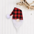 Christmas gnome ornament with red black plaid hat and white fur beard on festive wood background - Christmas Gnome (5086834133559) / Red and Black Plaid