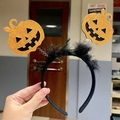Detail of Halloween headband with glitter gold pumpkins, black feathers and springs - Pumpkin Headband Only