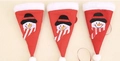 Lot de 3 porte-couverts de Noël avec broderie de bonhomme de neige sur feutrine rouge - Porte-Couverts Chapeau Bonhomme de Neige