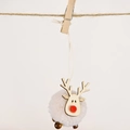 Adorno navideño de reno de fieltro blanco con cara de madera y nariz roja - Blanco