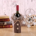Christmas wine bottle cover with brown herringbone fabric and gray faux fur collar décor - Grey Linen Fabric Bottle Cover