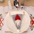 Porte-couverts de Noël gnome en feutre gris et rouge pour décoration de table - Style Chapeau Gris