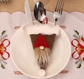 Porte-couverts gnome de Noël en feutre marron et rouge pour décoration de table festive - Style Chapeau Café
