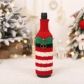 Knitted Christmas elf wine bottle cover with red stripes and golden bells decoration - Christmas Elf Style (Striped Style)