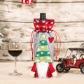 Christmas wine bottle cover with grey gnome and green striped knit hat for table decor - Red Style