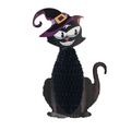 Décoration d'Halloween chat noir alvéolé avec chapeau de sorcière violet - Chat