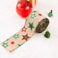 Nastro natalizio in juta con stelle rosse e verdi e cuciture festive in rotolo da 5m - Stile Stella di Natale