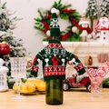 Festive knitted Christmas wine bottle sweater and mini hat set with snowflake patterns - Green