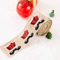 Faux burlap Christmas ribbon with Santa Claus pattern on a 5-meter decorative roll - Santa Pants Style