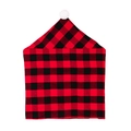 Classic red and black plaid Christmas chair back cover with white pompom decoration - Red and Black Grid