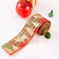 Christmas plaid ribbon with golden reindeer and tree patterns for festive gift wrapping - Red Green Plaid Reindeer