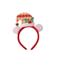Cerchietto natalizio con mini cappello scozzese rosso giallo e orecchie di peluche - Cerchietto a quadri beige e gialli