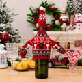 Christmas knit wine bottle sweater set with festive snowflake patterns and mini hat decor - Red