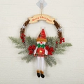 Christmas wreath with snowman doll, red berries and Merry Christmas banner on wood - Large Branch Wreath Snowman