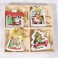 Set di 4 ornamenti natalizi in legno con Babbo Natale e renne in scatola di legno - Classico Quattro Modelli (Colore D)