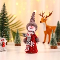 Charmant bonhomme de neige de Noël rouge et gris avec chapeau haut et écharpe - Bonhomme de neige en vêtements rouges / 20*9*6