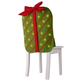 Christmas gift box chair cover in green with red bow for holiday dining decor - Green