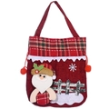 Christmas burlap gift bag with red plaid edge and 3D Santa Claus applique detail - Santa Claus