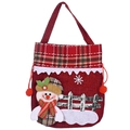 Christmas burlap gift bag with snowman design and festive red and green plaid trim - Snowman