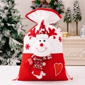 Knitted Christmas gift bag with plush reindeer 3D character and red-white drawstring - Reindeer Style (SY-2024-007)
