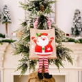Christmas burlap gift bag featuring a Santa Claus design and red-white striped long legs - Striped Hanging Leg Tote Bag Santa Claus Style