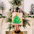 Christmas burlap gift bag with green felt tree and cute red white striped elf legs - Striped Leg Handbag Christmas Tree