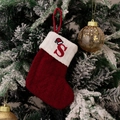 Detailed macro shot of red knitted Christmas stocking ornament with embroidered letter S - Style S (Red Knit Embroidered S)