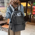Minimalist black PU leather backpack with large capacity for urban commuting and travel - Black