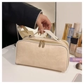 Portable large capacity travel toiletry bag in cream white with crocodile pattern - Off White