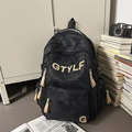 Minimalistische zwarte studentenrugzak met GTYLF-belettering en multi-pocket design - Zwarte Rugzak
