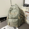 Grote saliegroene schoolrugzak met GTYLF-patch voor studenten en reizen in stijl - Groene Rugzak