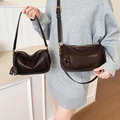Minimalist vintage dark brown leather shoulder bags with gold hardware and wide straps - L / Ebony Coffee