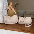 Chic cream beige shoulder bag and mini crossbody set in soft premium faux leather - L / Cloud White