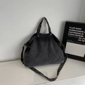 Dark grey washed denim tote bag with wide shoulder strap and minimalist vintage style - Black