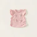 Top rosa senza maniche per neonata con volant e applicazioni di coniglietti 3D - 80 / Rosa