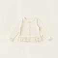 Cardigan bambina in maglia bianco crema con bottoni a cuore e orlo in pizzo raffinato - Albicocca / 80