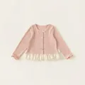 Cardigan in maglia rosa a maniche lunghe per bambine con bottoni a cuore e pizzo - Rosa / 80