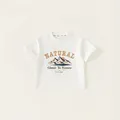Creamy white cotton t-shirt with retro mountain print and natural text for boys - 110 / White