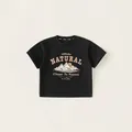 Boys black cotton short sleeve T-shirt with natural mountain graphic print - 110 / Black